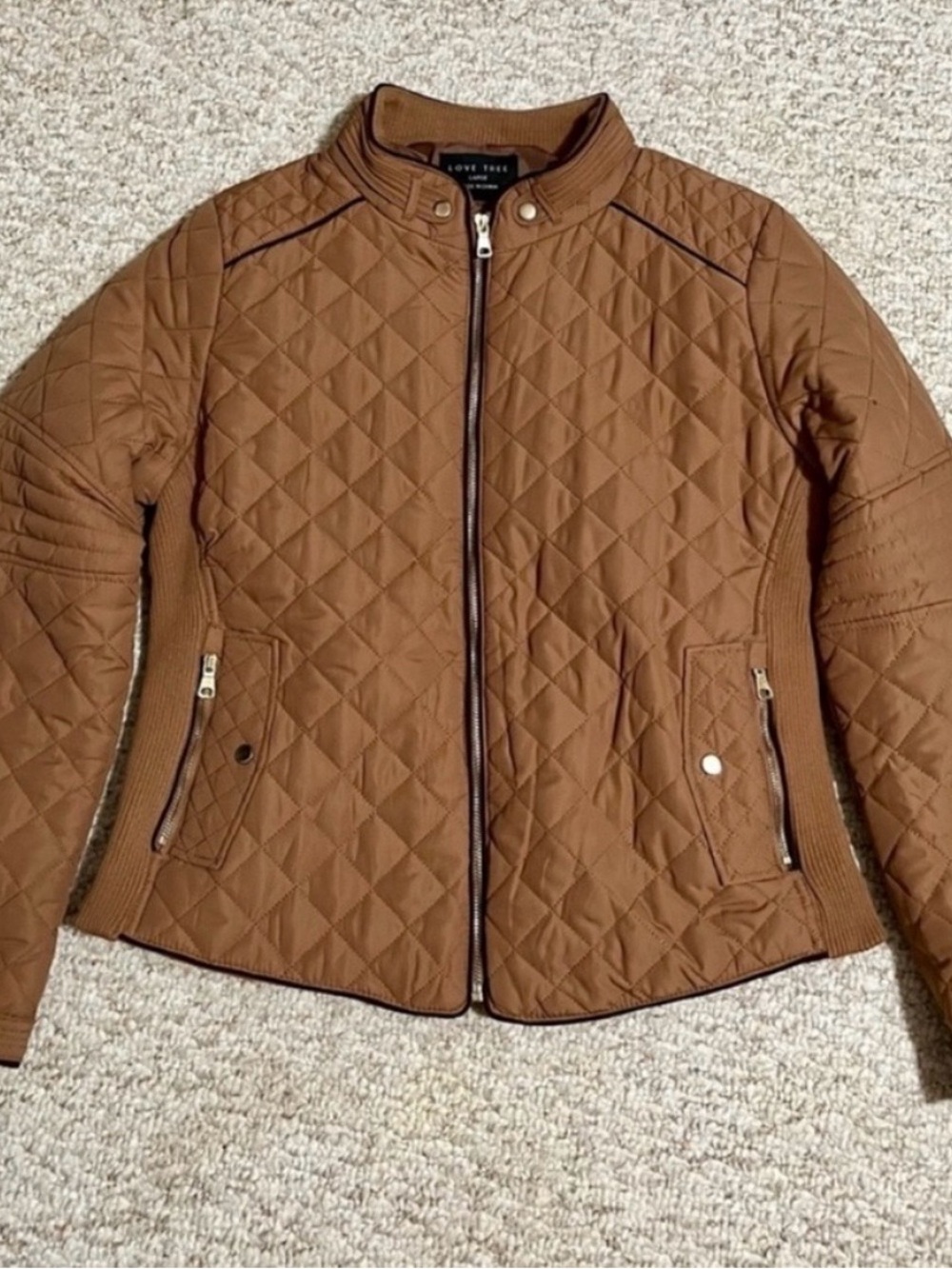 Love Tree Large Quilted Brown Bomber Jacket